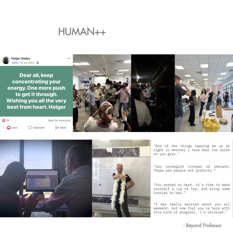 A collage titled HUMAN++ with a quote card and photos from the Beyond Geography seminar