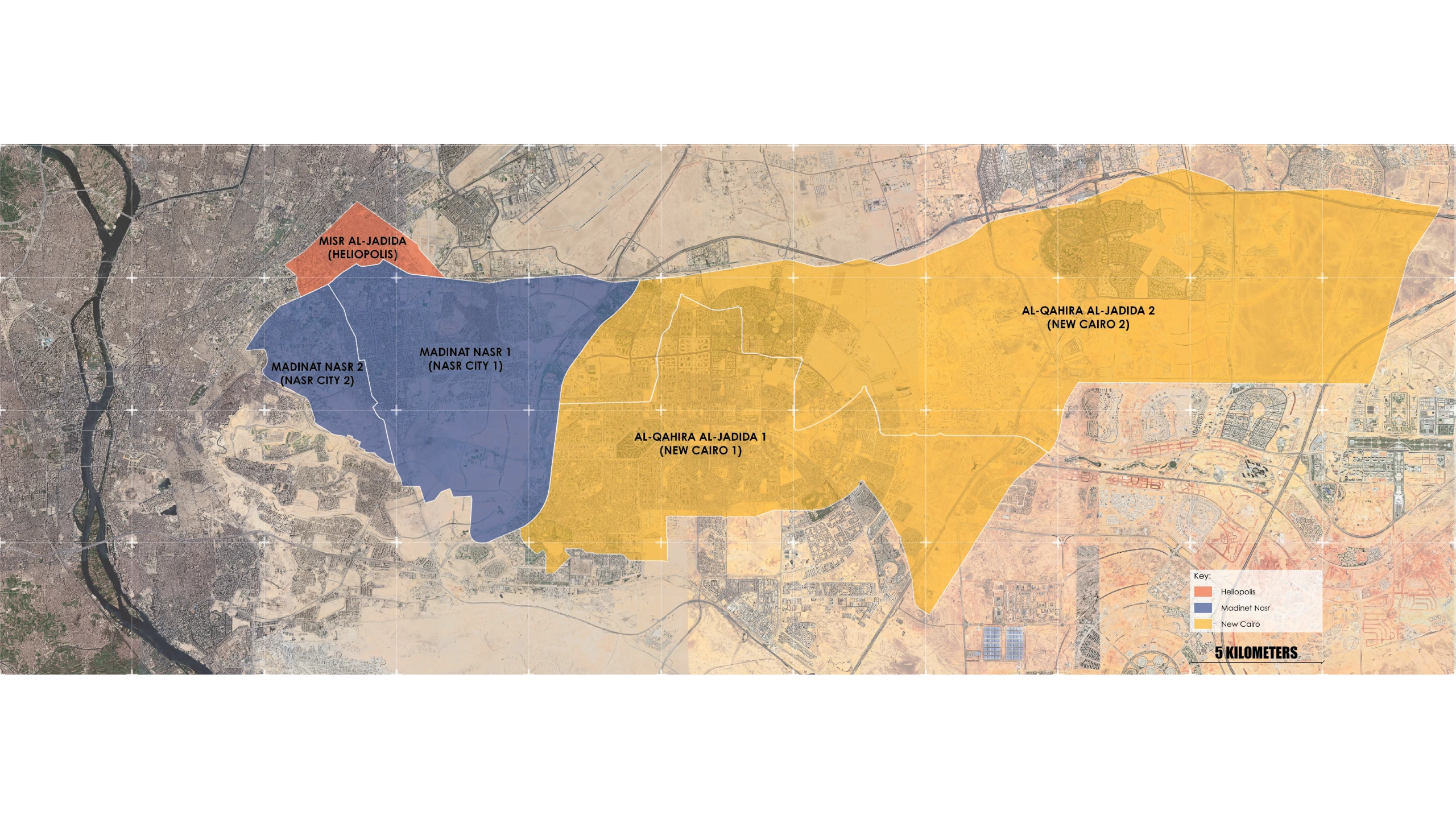 Map of the study areas for the Living with Conflict project, shaded in blue and yellow